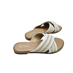 XOXO NWB Womens Melly Woven Slide Sandals Slip On Beige White Coastal Neutral